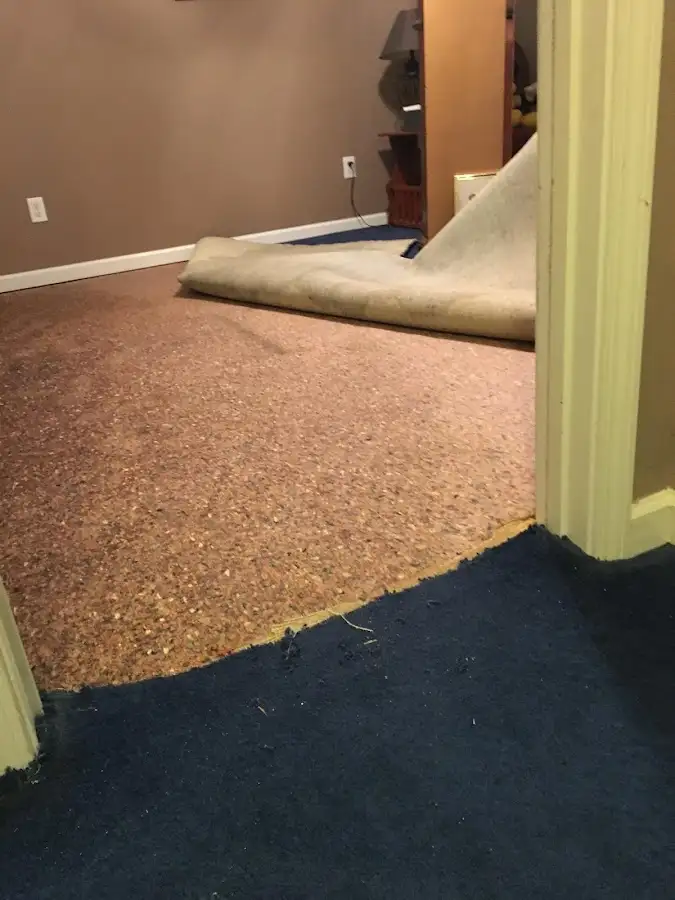Carpet pad removal revealing water damage during Drying & Dehumidification in Washougal